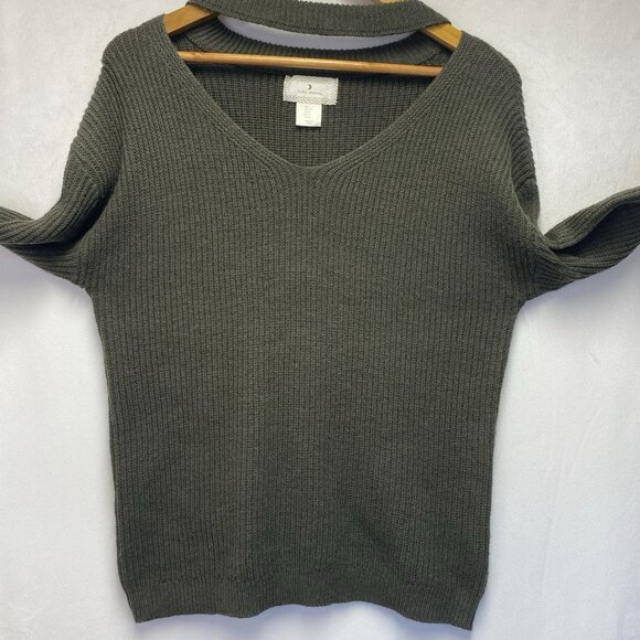 Ruby Moon Ribbed Knit Cut-Out Sleeves & Neck Pullover Sweater Women Small Green - Picture 8 of 14